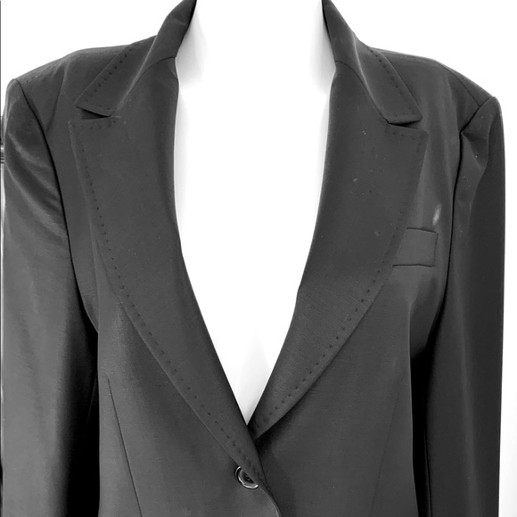 Elegant classic shiny black 87% fine wool double collar blazer jacket Eur44 US12 - Picture 9 of 16